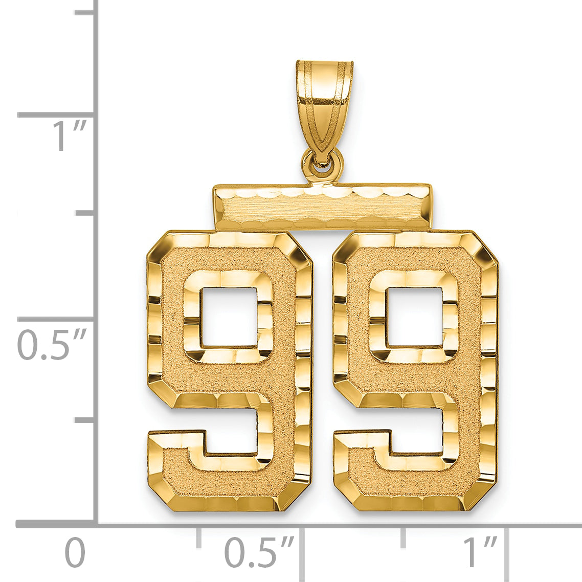 Large Number 99 Charm in 14K Yellow Gold, Brushed & Diamond-Cut - Sophia Jewelers