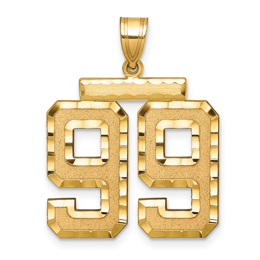 Large Number 99 Charm in 14K Yellow Gold, Brushed & Diamond-Cut - Sophia Jewelers