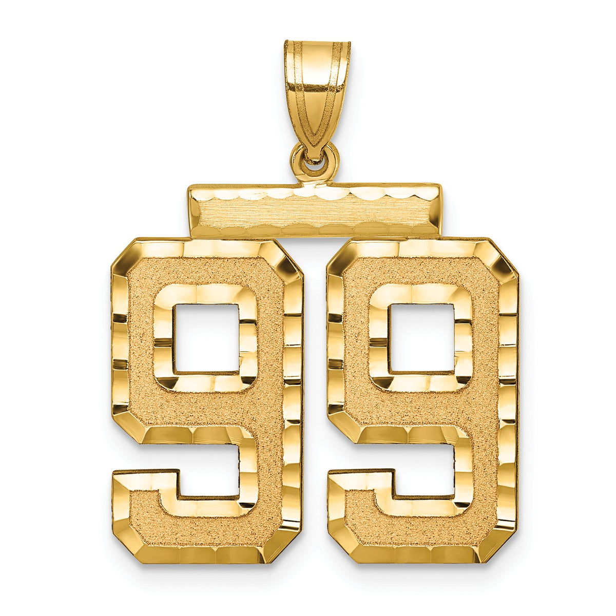 Large Number 99 Charm in 14K Yellow Gold, Brushed & Diamond-Cut - Sophia Jewelers