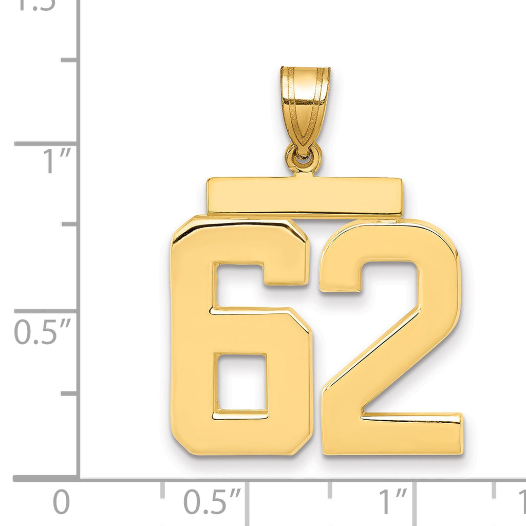 10K Yellow Gold Polished Large Number 62 Charm