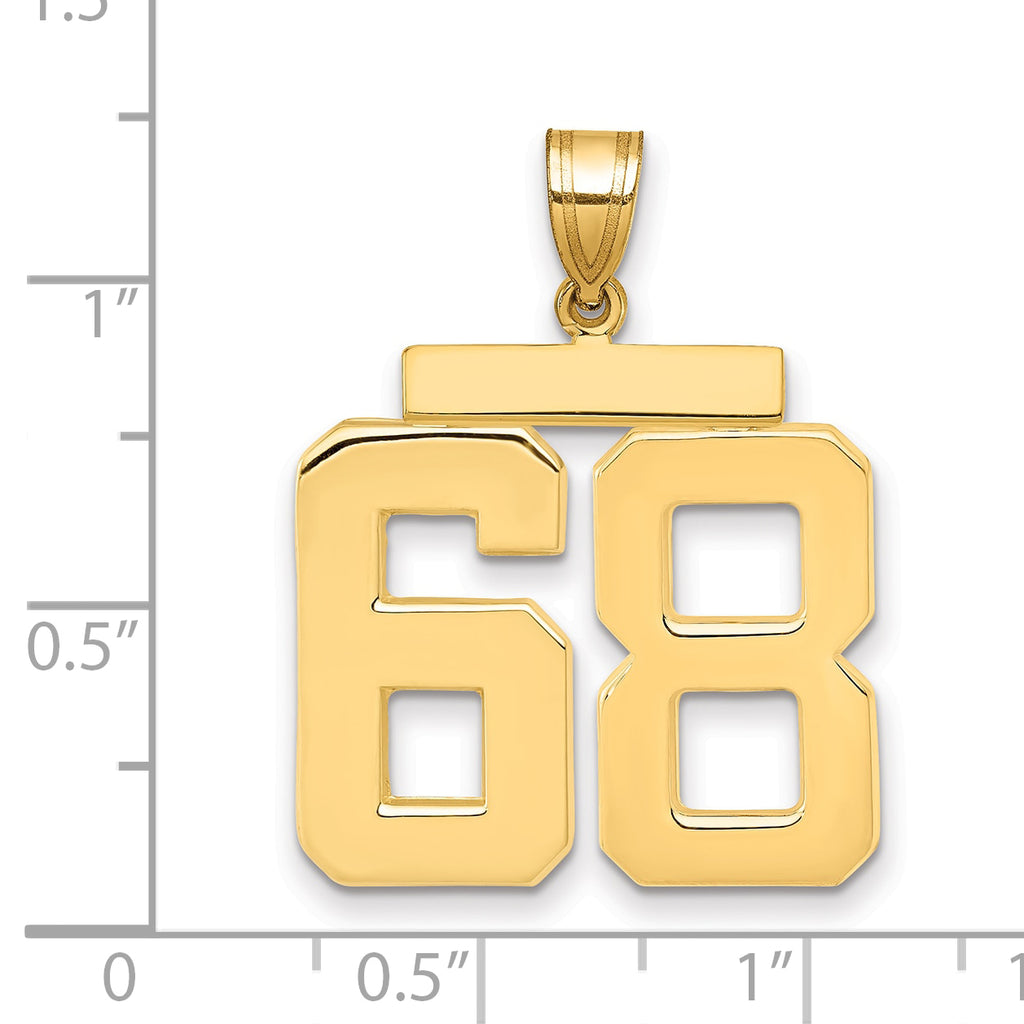 10K Yellow Gold Polished Large Number 68 Charm