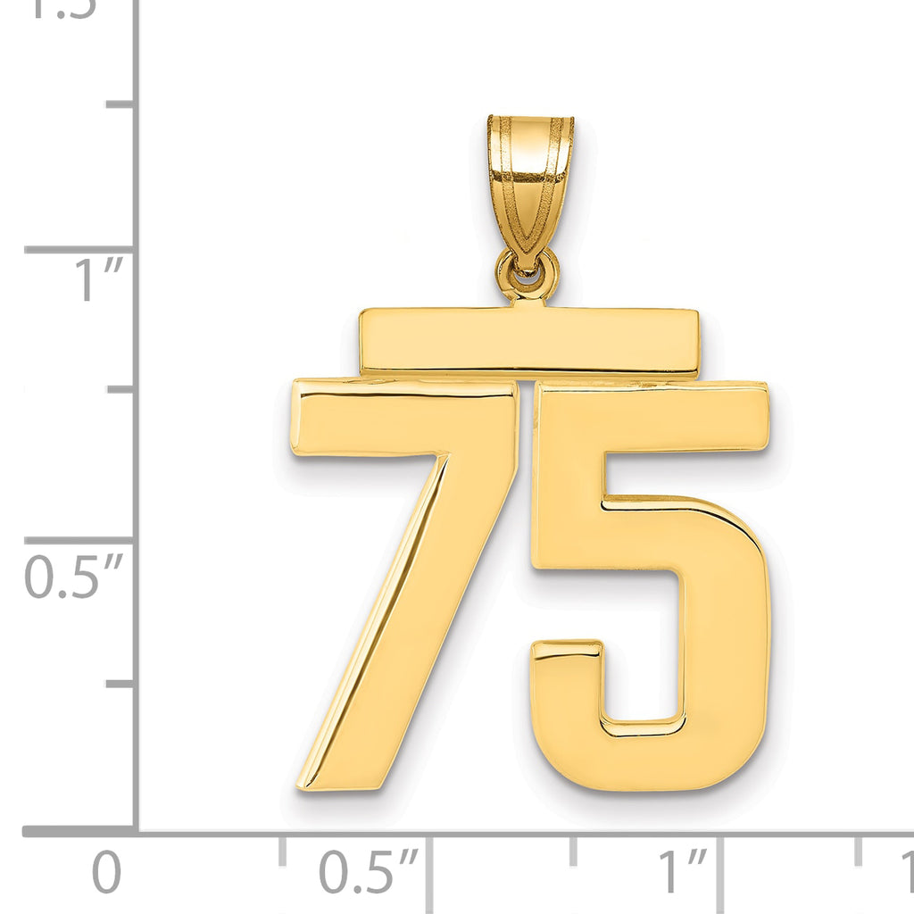 10K Yellow Gold Polished Large Number 75 Charm
