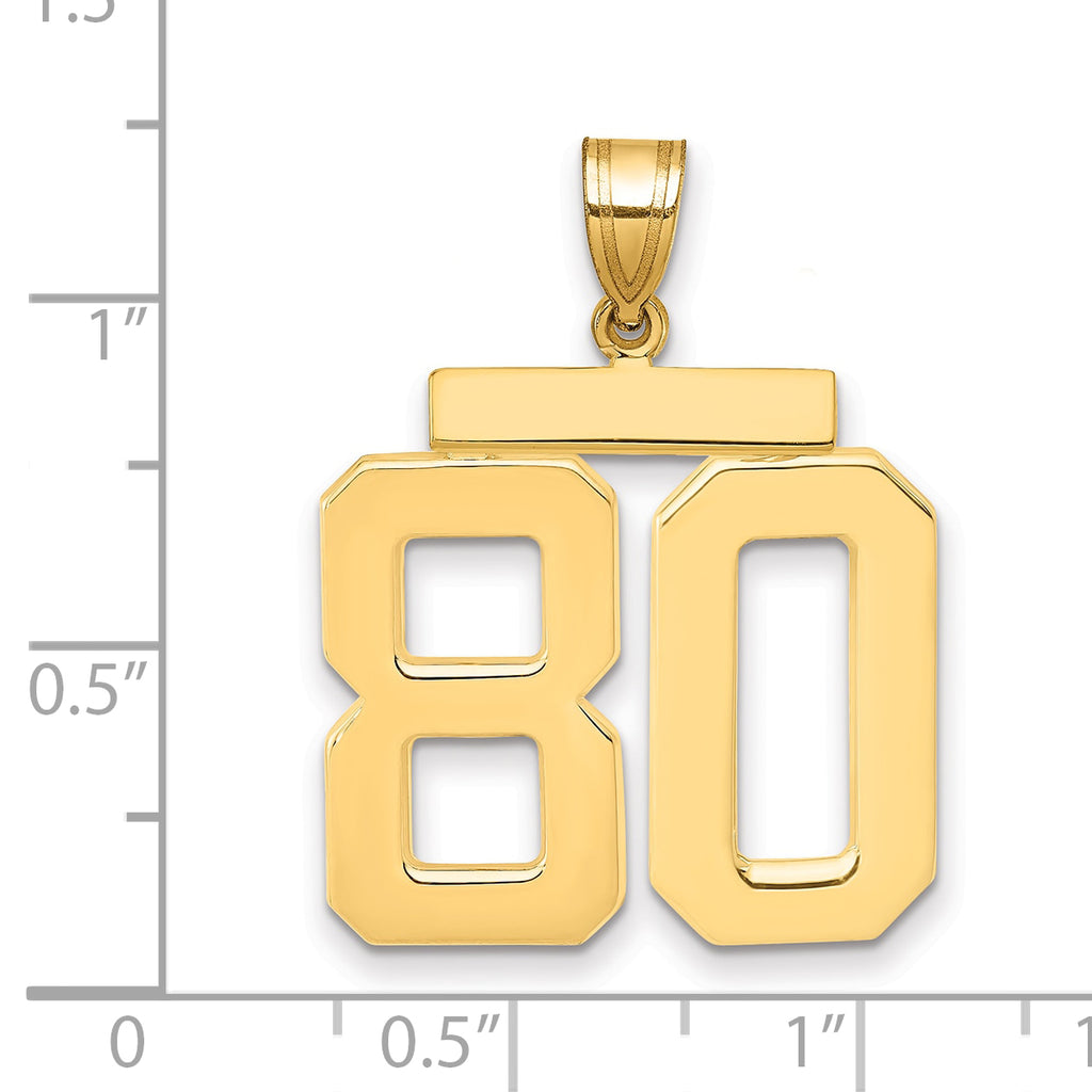10K Yellow Gold Polished Large Number 80 Charm