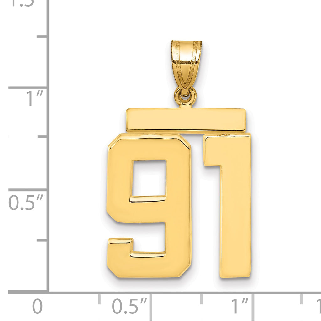10K Yellow Gold Polished Large Number 91 Charm
