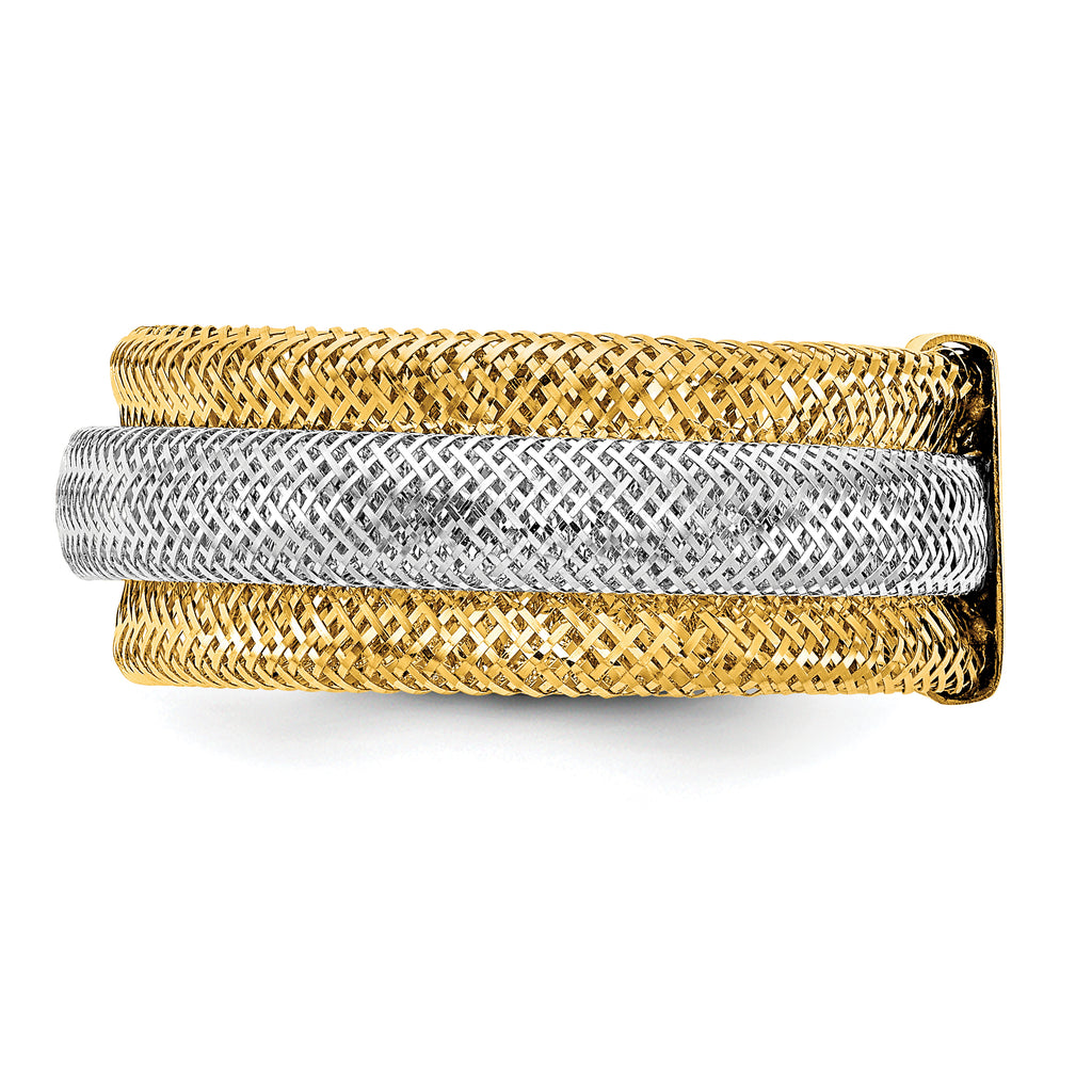 14K w/Rhodium Polished/Textured Stretch Ring