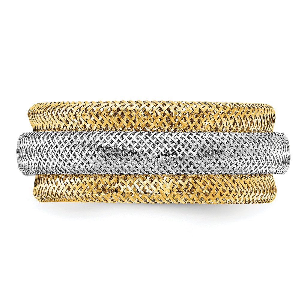 14K w/Rhodium Polished/Textured Stretch Ring