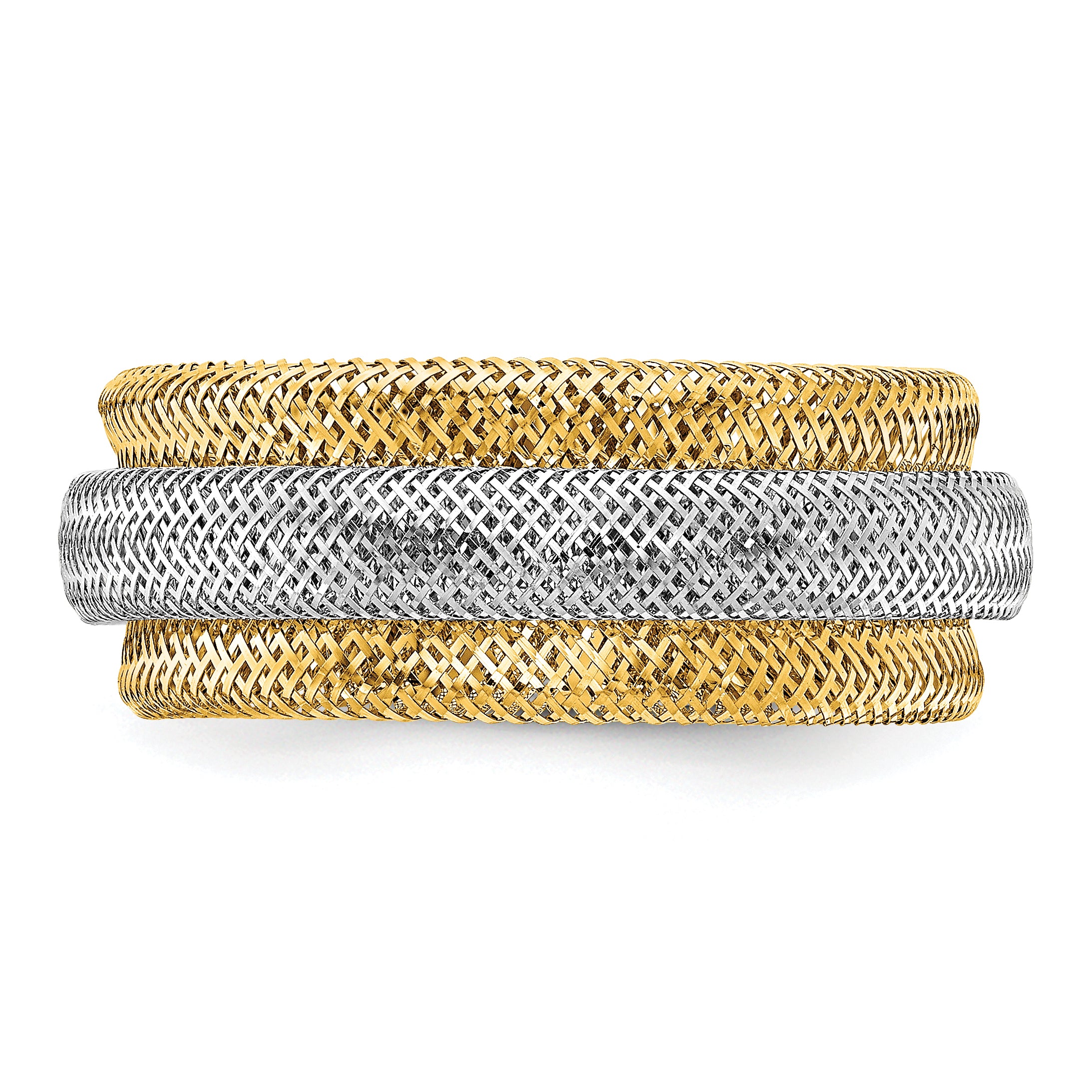 14K w/Rhodium Polished/Textured Stretch Ring