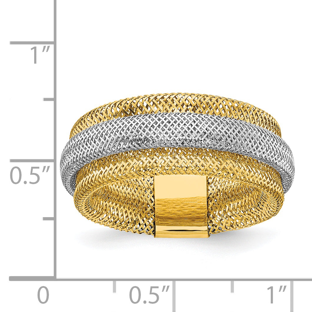 14K w/Rhodium Polished/Textured Stretch Ring