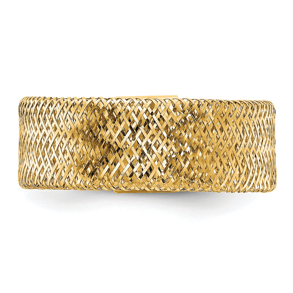 14k Polished and Textured 7.5mm size 6 Stretch Ring