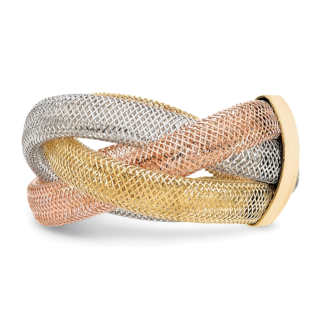 14K with White Rhodium and Rose Gold-plating Polished and Textured Intertwined size 6 Stretch Ring