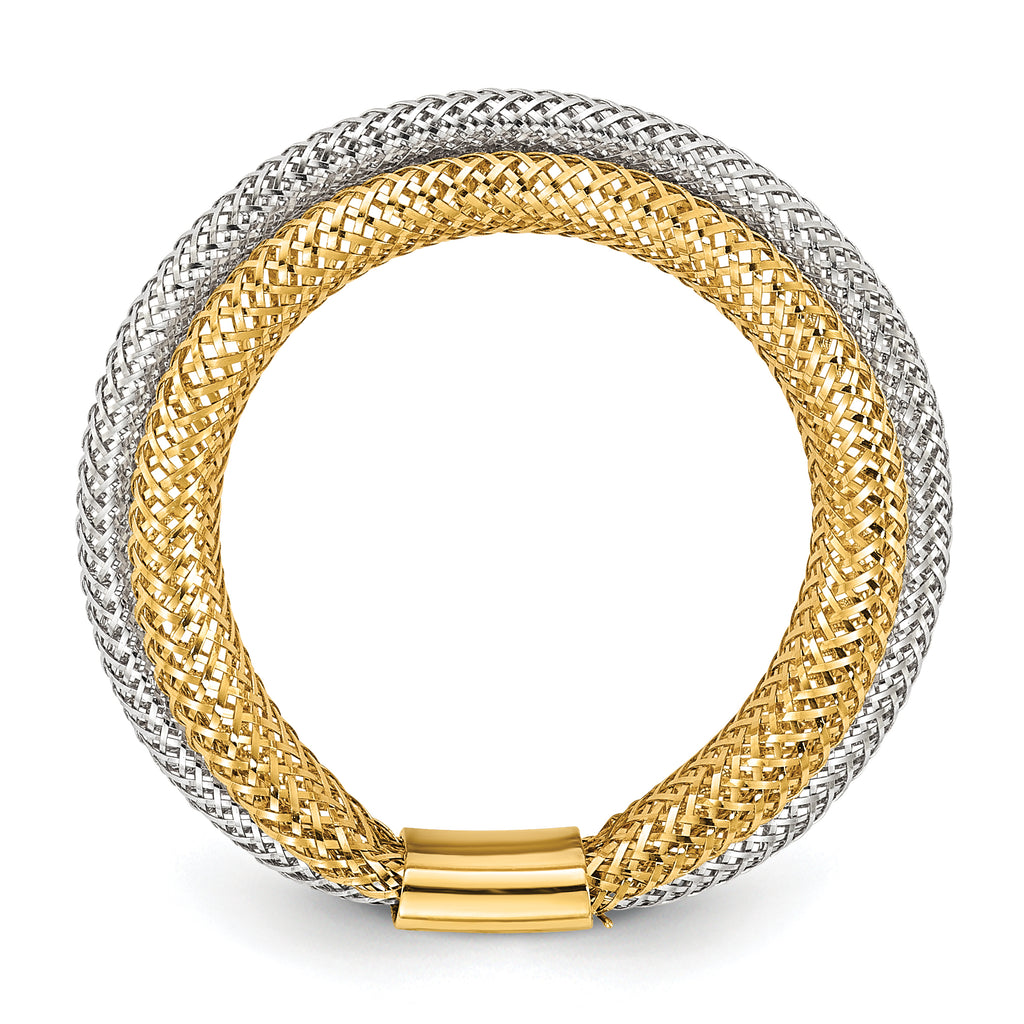 14K w/Rhodium Polished/Textured Stretch Ring