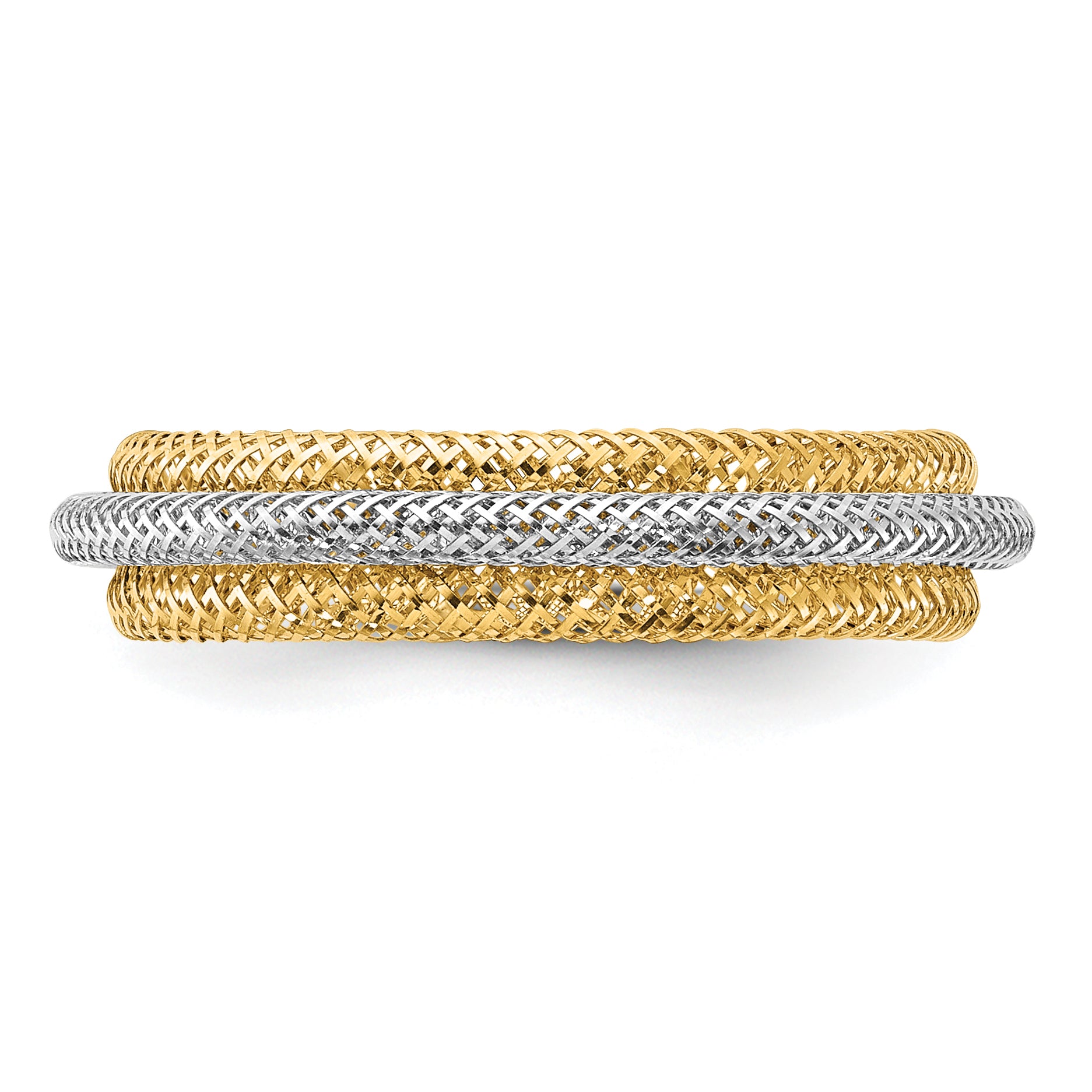 14K w/Rhodium Polished/Textured Stretch Ring