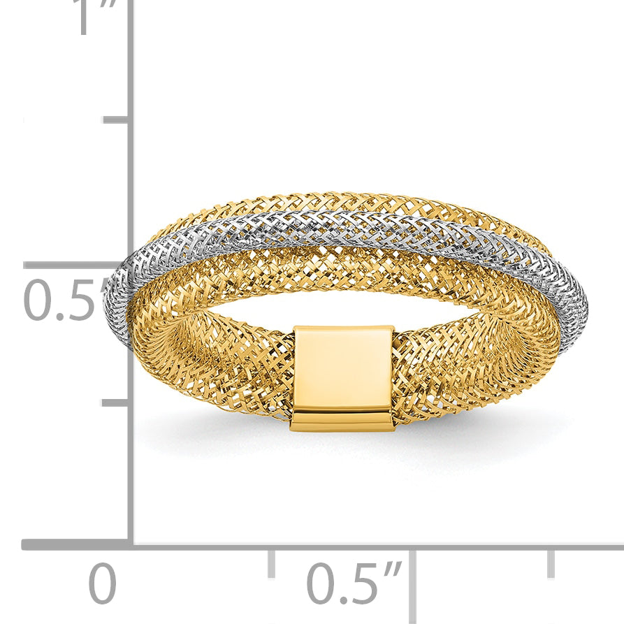 14K w/Rhodium Polished/Textured Stretch Ring