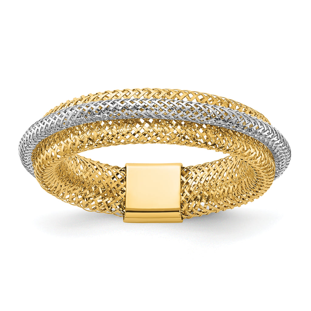14K w/Rhodium Polished/Textured Stretch Ring