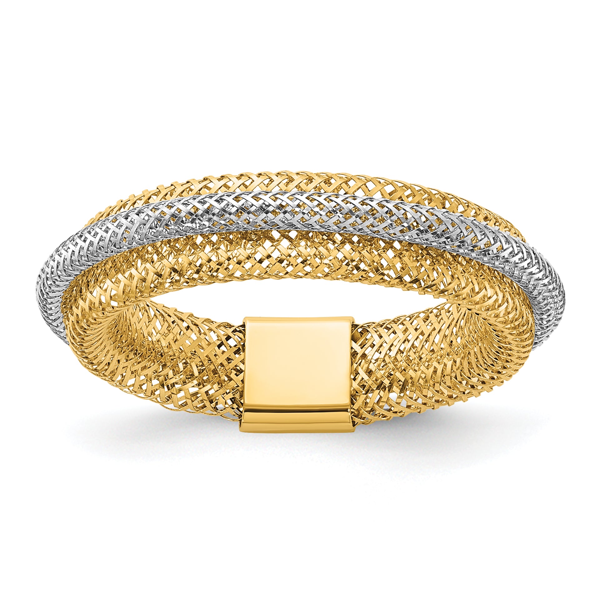 14K w/Rhodium Polished/Textured Stretch Ring