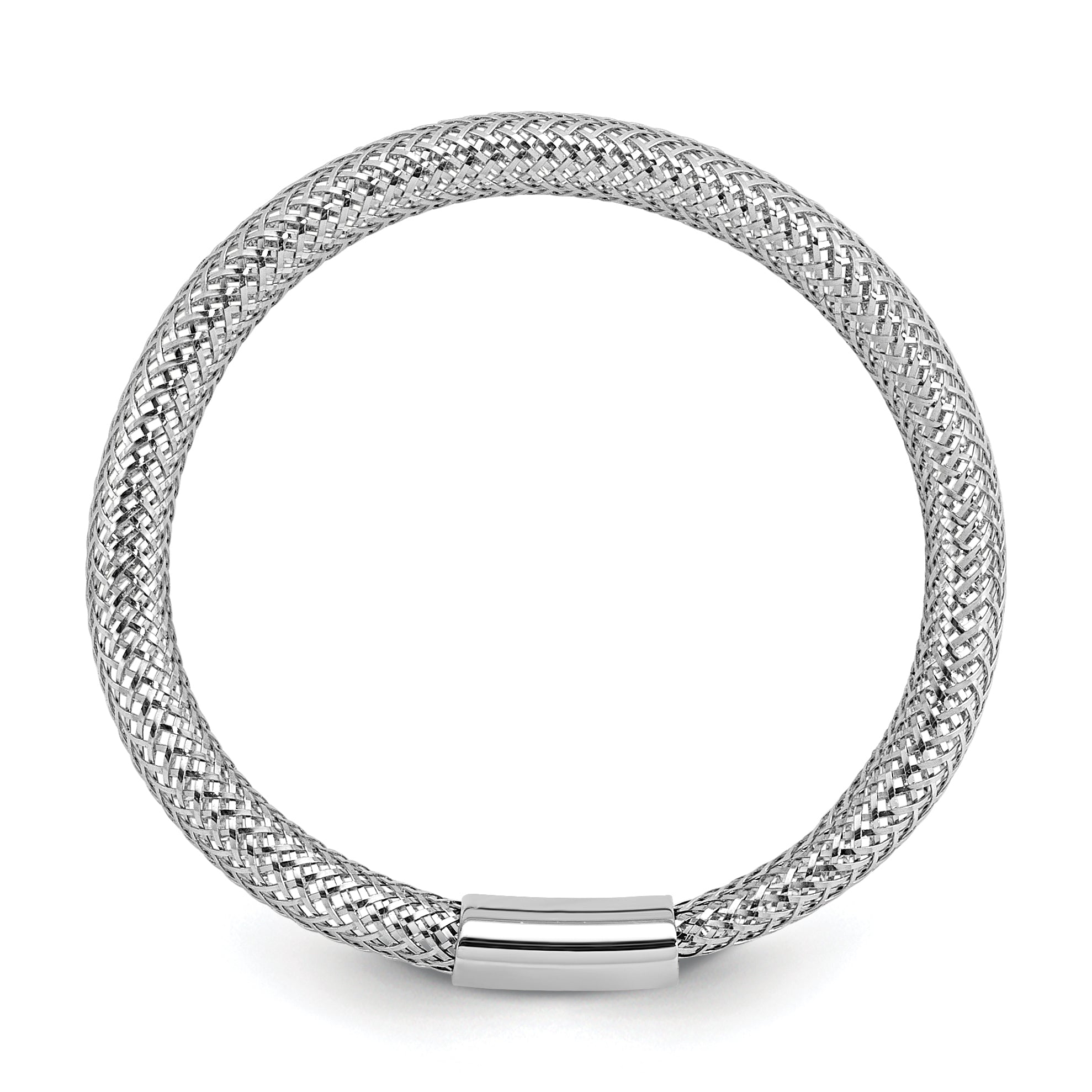 14K w/White Rhodium Plating Polished Mesh Stretch Ring
