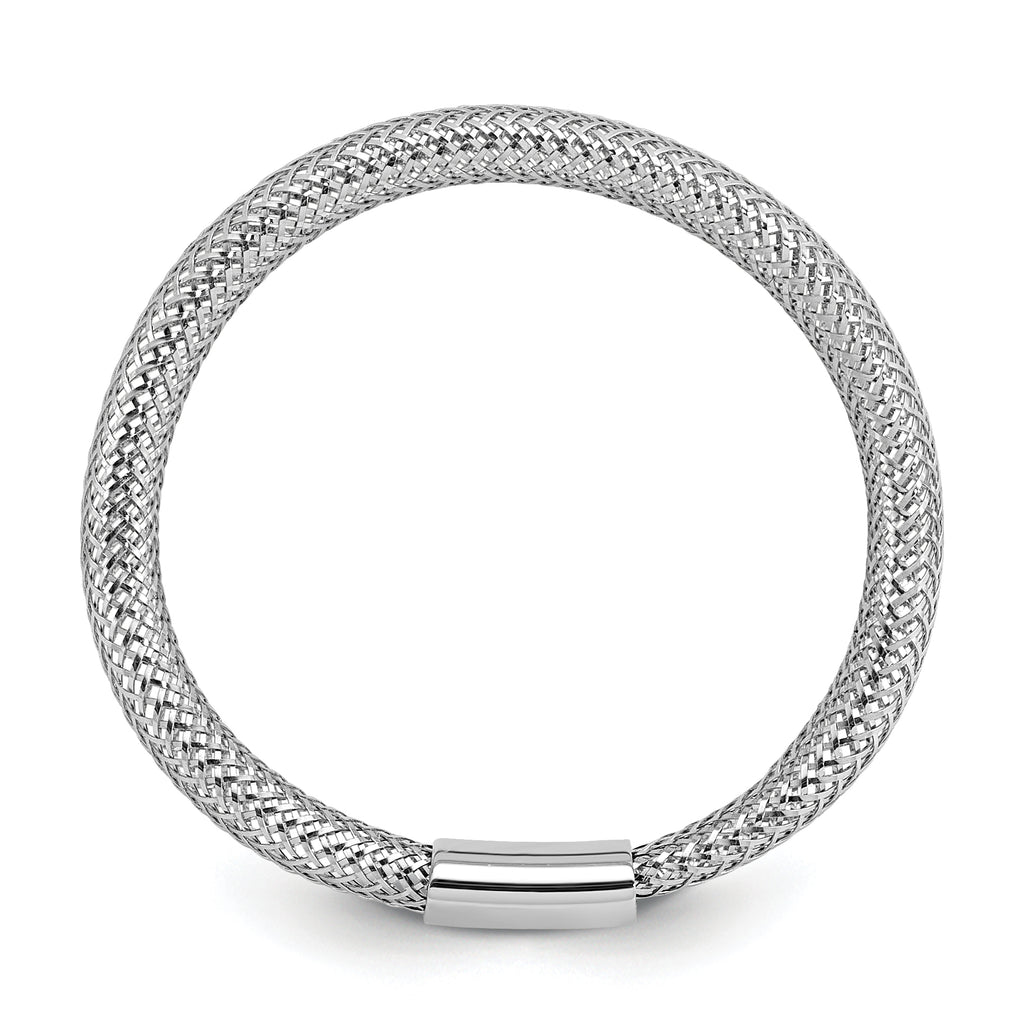 14K w/White Rhodium Plating Polished Mesh Stretch Ring
