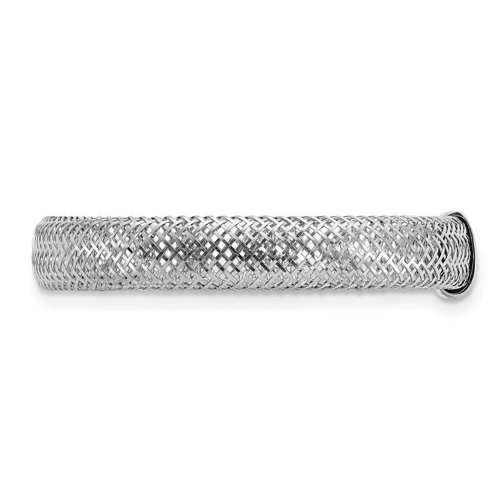 14K w/White Rhodium Plating Polished Mesh Stretch Ring