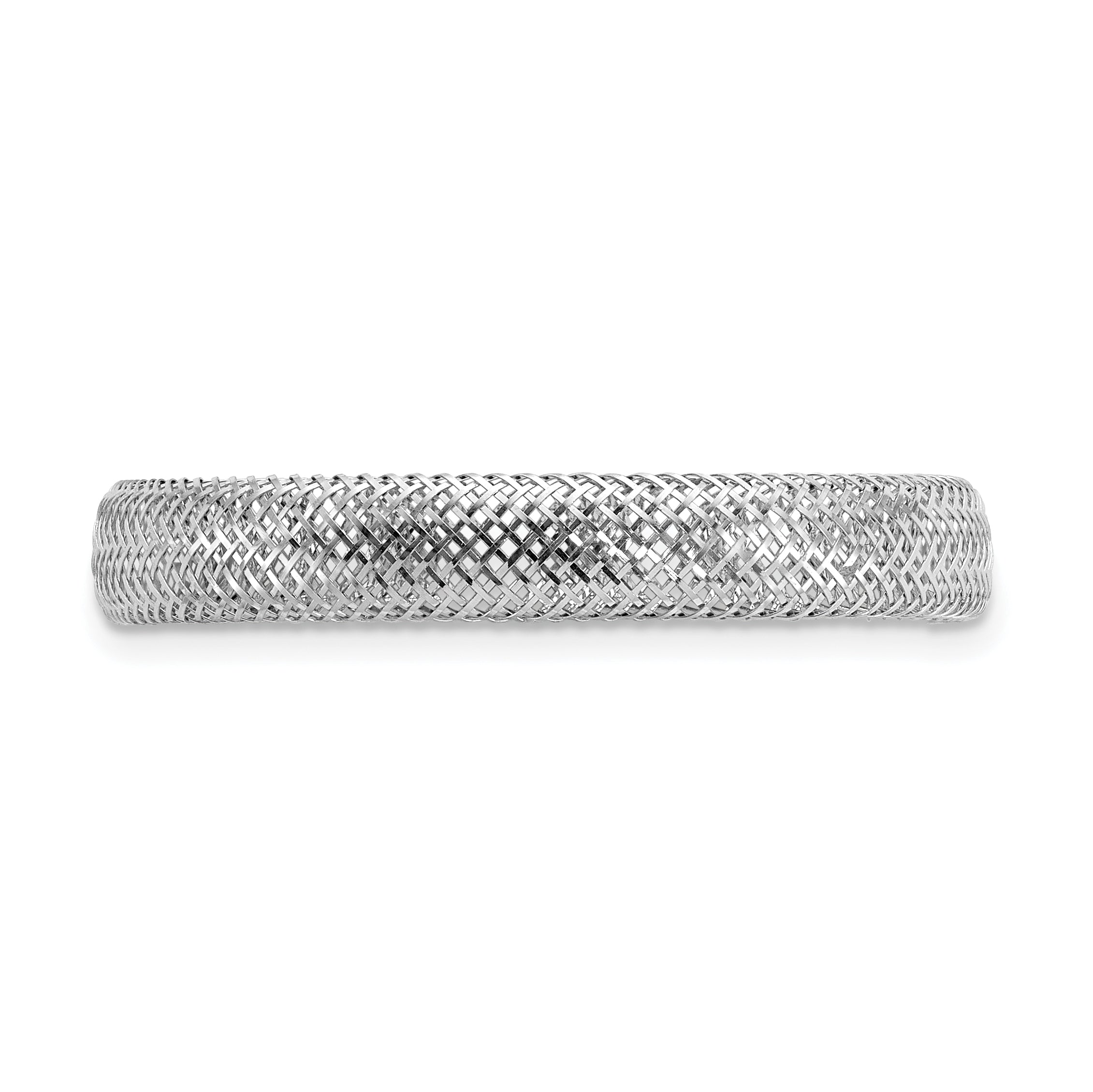 14K w/White Rhodium Plating Polished Mesh Stretch Ring