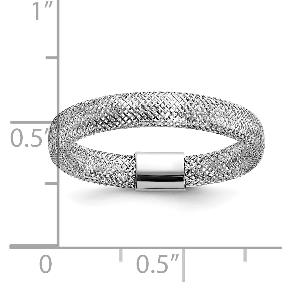 14K w/White Rhodium Plating Polished Mesh Stretch Ring