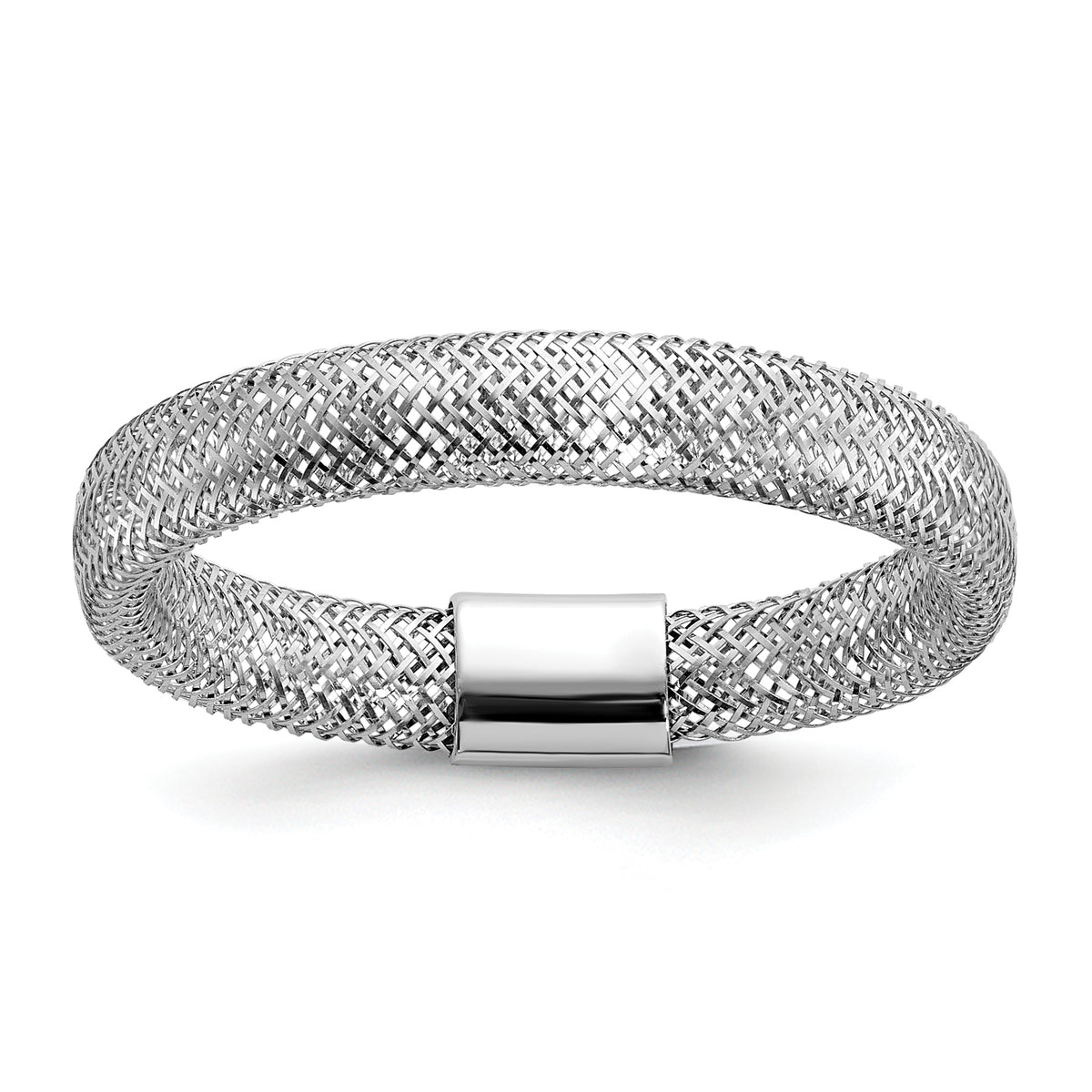 14K w/White Rhodium Plating Polished Mesh Stretch Ring