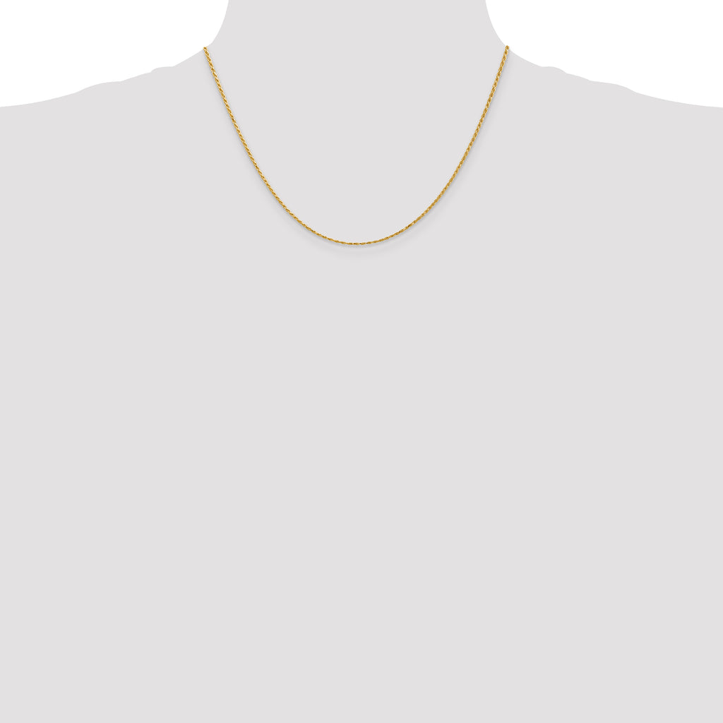 14K 1.3mm Diamond-cut Solid Machine Made Rope with Lobster Clasp Chain