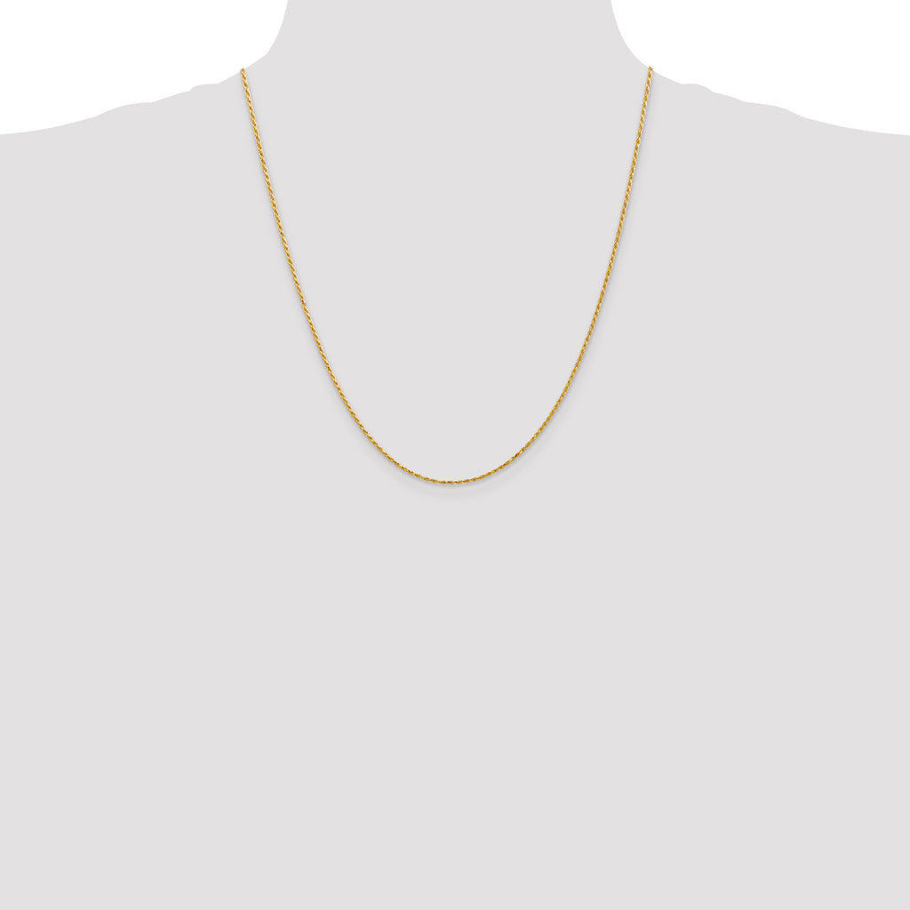14K 1.3mm Diamond-cut Solid Machine Made Rope with Lobster Clasp Chain