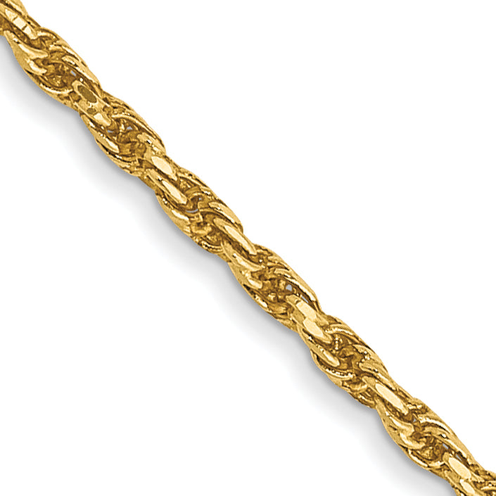 14K 1.3mm Diamond-cut Solid Machine Made Rope with Lobster Clasp Chain