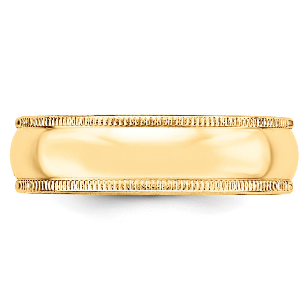 Sterling Silver Gold-plated 6mm Half Round Milgrain Size 10 Band