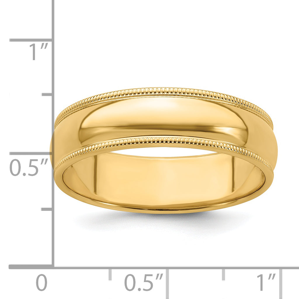 Sterling Silver Gold-plated 6mm Half Round Milgrain Size 10 Band