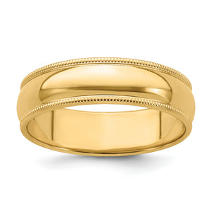 14K Yellow Gold Milgrain Half-Round Wedding Band 6mm