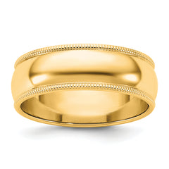 14KY 6.5mm Milgrain Half Round Band Size 14