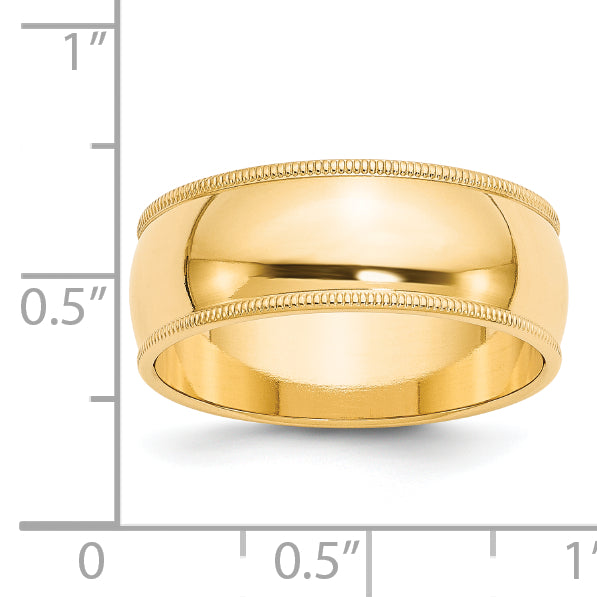 14k Yellow Gold 8mm Milgrain Half Round Wedding Band Size 14