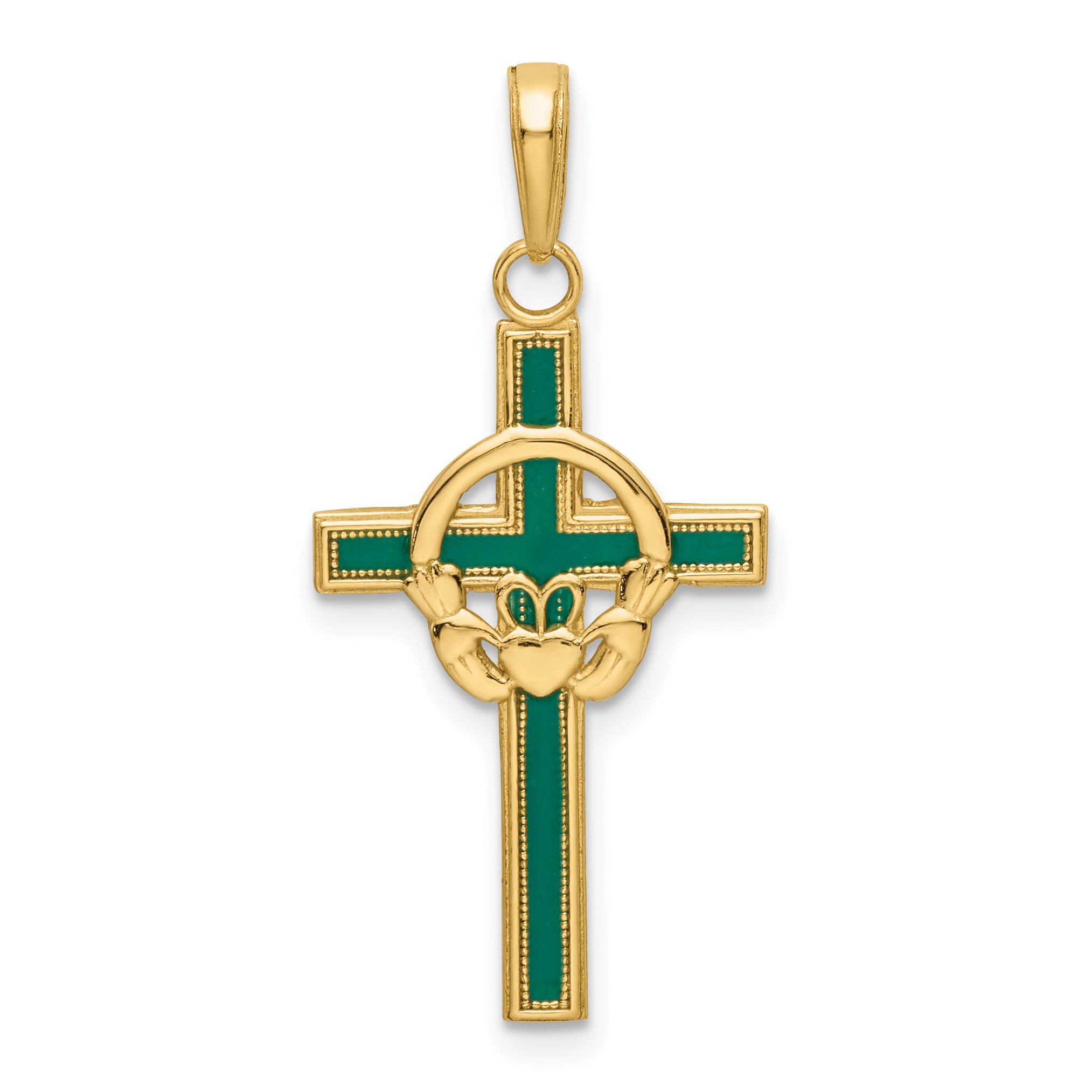 14k Green Enameled Claddagh Cross Pendant Main image