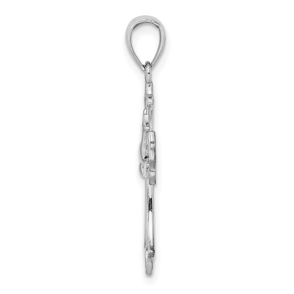 14K White Gold Polished Cross w/ Dove Charm