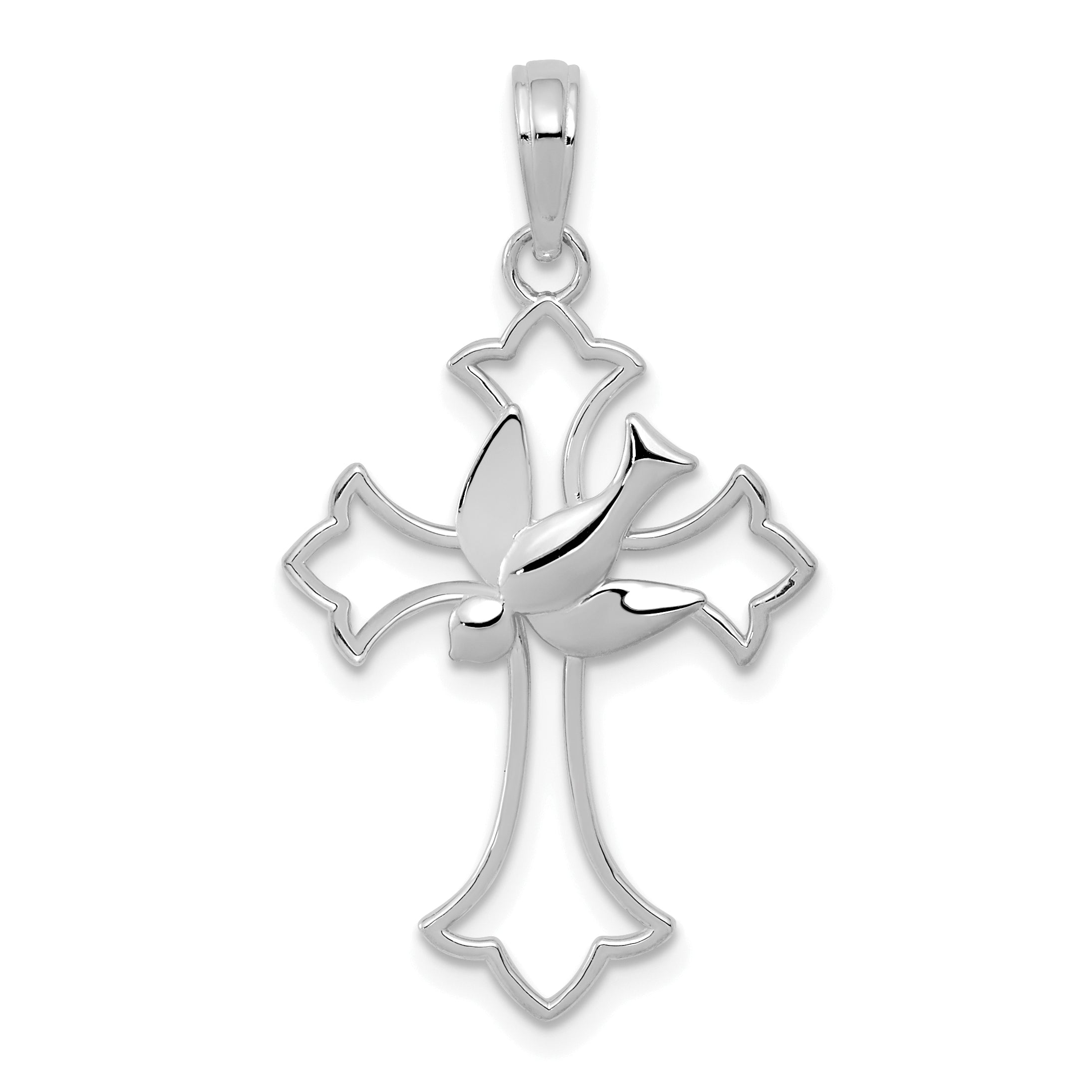 14K White Gold Polished Cross w/ Dove Charm Main image