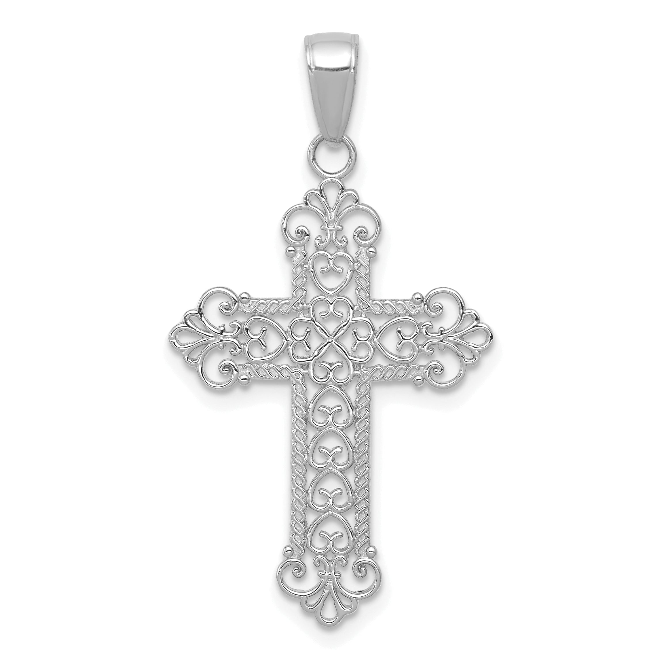 14K White Gold Fleur De Lis Cross Charm Main image