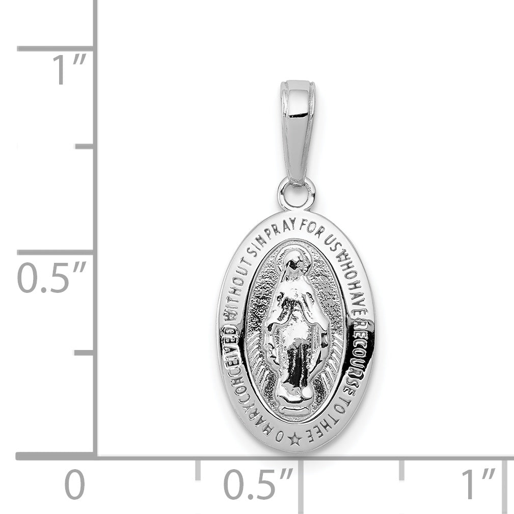 14K White Gold Polished Solid Miraculous Medal Oval Pendant