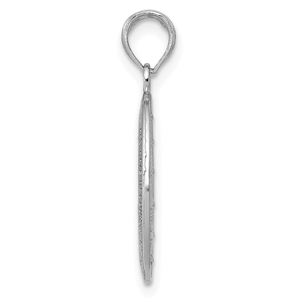 14k White Gold Polished and Satin Solid Miraculous Medal Oval Pendant