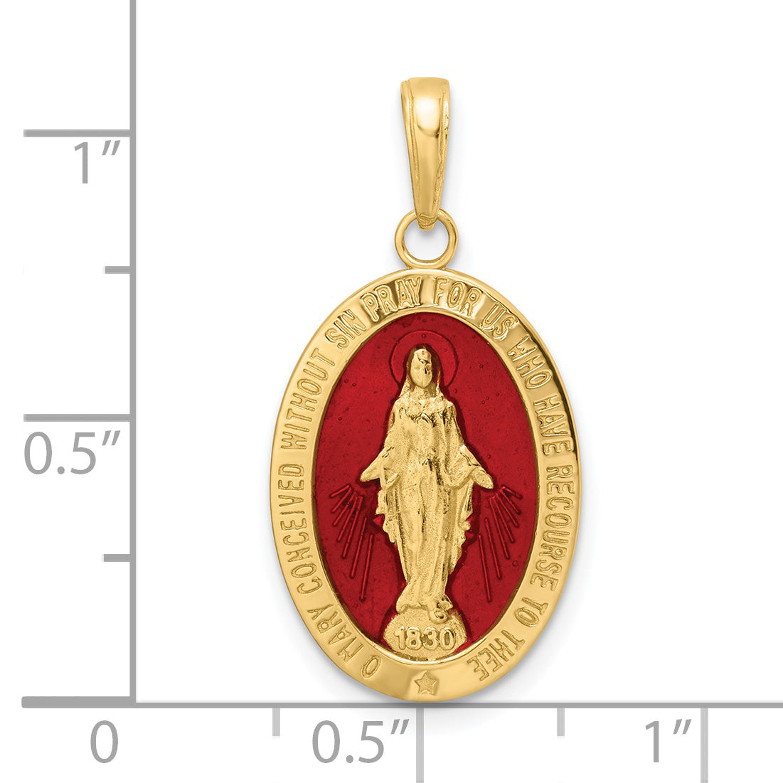 14k Red Enameled Miraculous Medal Pendant