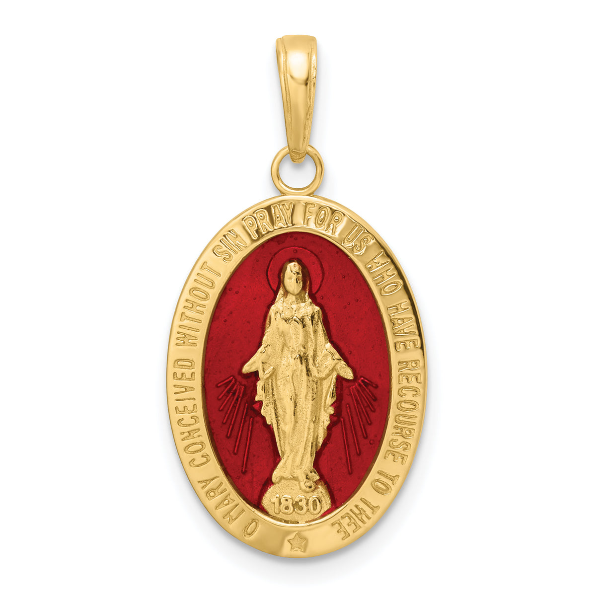 14k Red Enameled Miraculous Medal Pendant