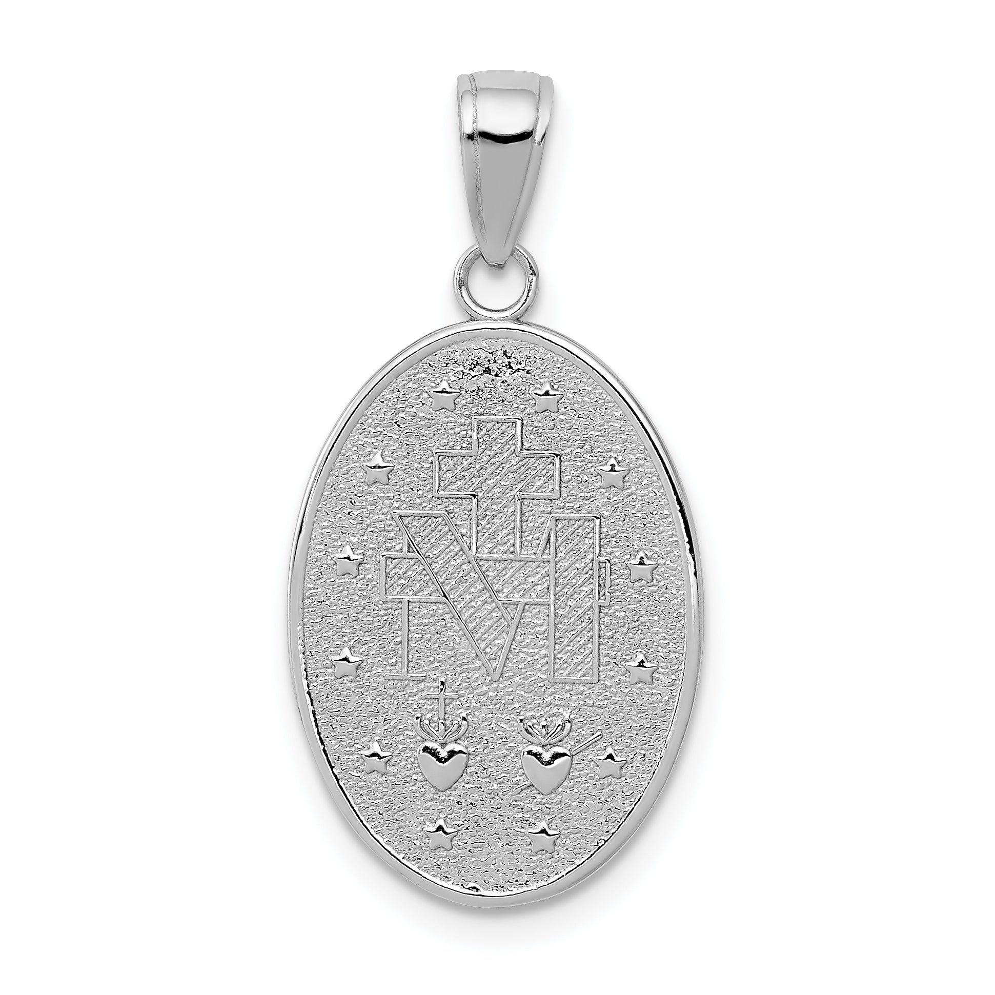 14K White Gold Polished Solid Miraculous Medal Oval Pendant