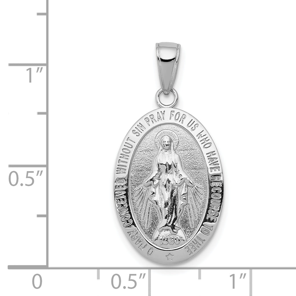 14K White Gold Polished Solid Miraculous Medal Oval Pendant