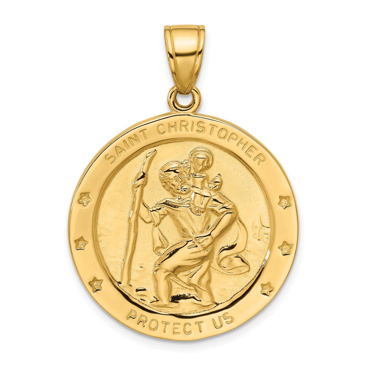 Saint Christopher Round Medal Pendant in 14K Yellow Gold - Sophia Jewelers