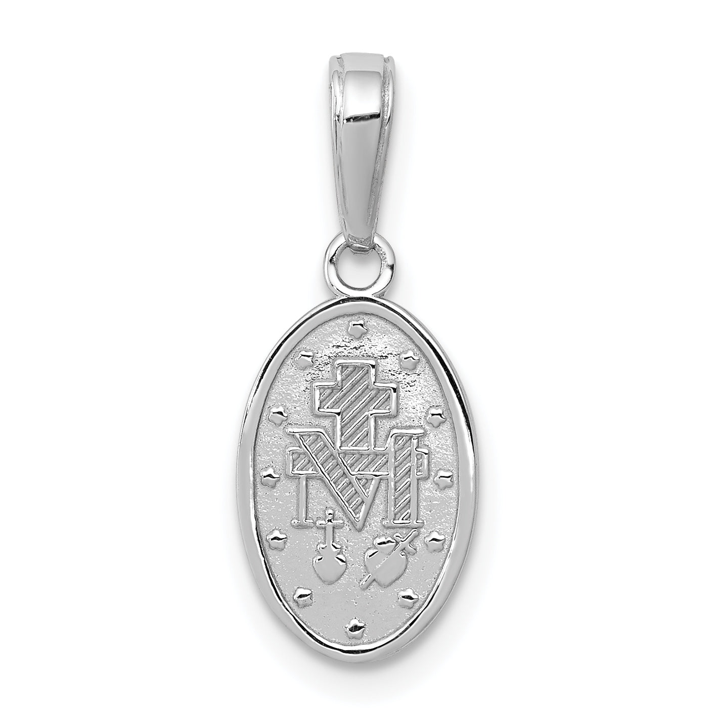 14k White Gold Polished and Satin Solid Miraculous Medal Oval Charm
