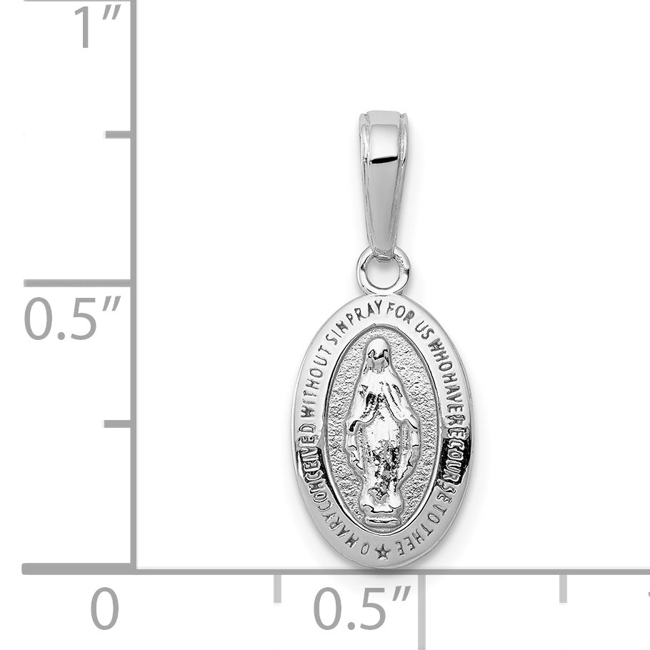 14K White Gold Polished Solid Miraculous Medal Oval Charm
