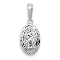 14k White Gold Polished and Satin Solid Miraculous Medal Oval Charm