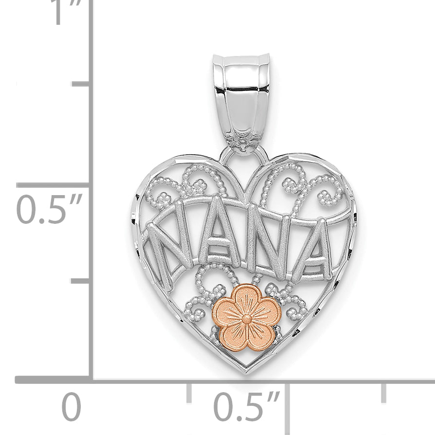 14k White Gold w/Rose Gold Flower NANA Heart Pendant Secondary image