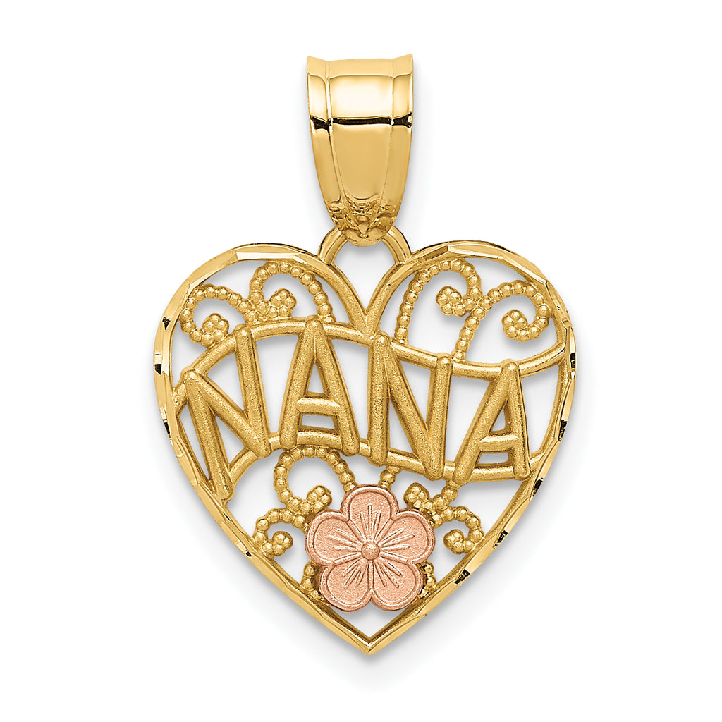10K Two-Tone Gold Polished NANA in Heart Pendant