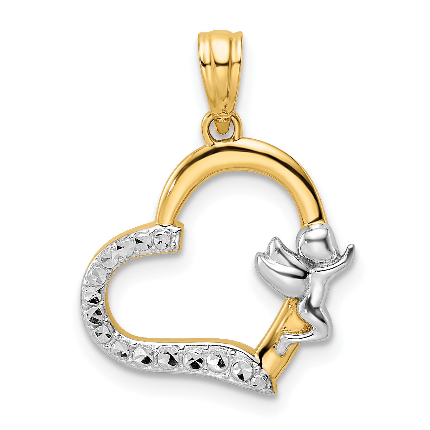 14k & White Rhodium Cherub on Heart Pendant Main image